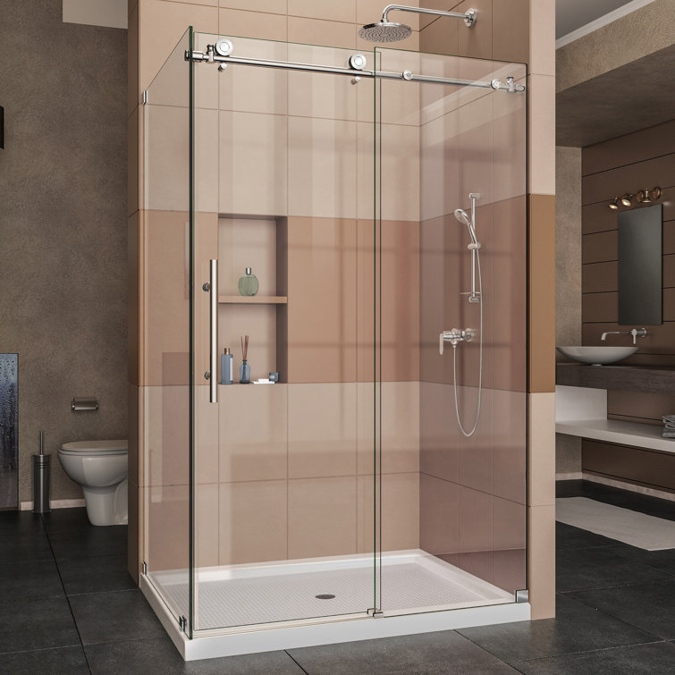 Enigma-X 48.375" x 76" Frameless Single Sliding Shower Enclosure with Clear Max Technology