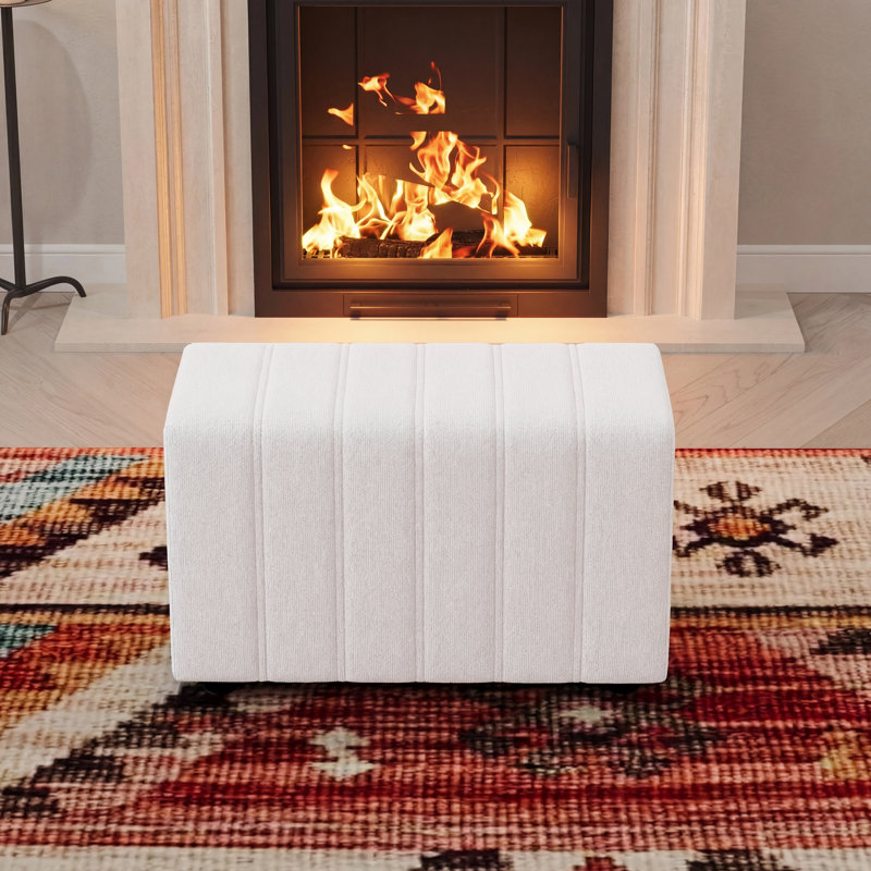 Rectangle Upholstered Storage Ottoman, Beige