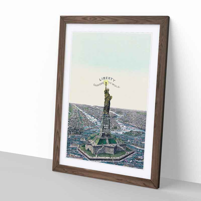 The Statue of Liberty in New York - Framed Print, 76cm H x 50cm W x 2cm D, Walnut