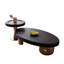 Ensemble de 2 tables basses gigognes modernes, inspirées des baleines, avec placage en noyer d'orme et détails en acier inoxydable, table basse irrégulière pour salon