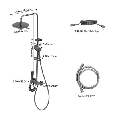 Gun Grey Aircraft Carrier Style Shower System, 4-Function Shower Faucet Set with 10" Round Rain Shower Head & 3-Mode Handheld Sprayer for Bathroom