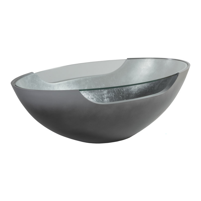 Modern Oval Glass Coffee Table with Silver Ombre Effect