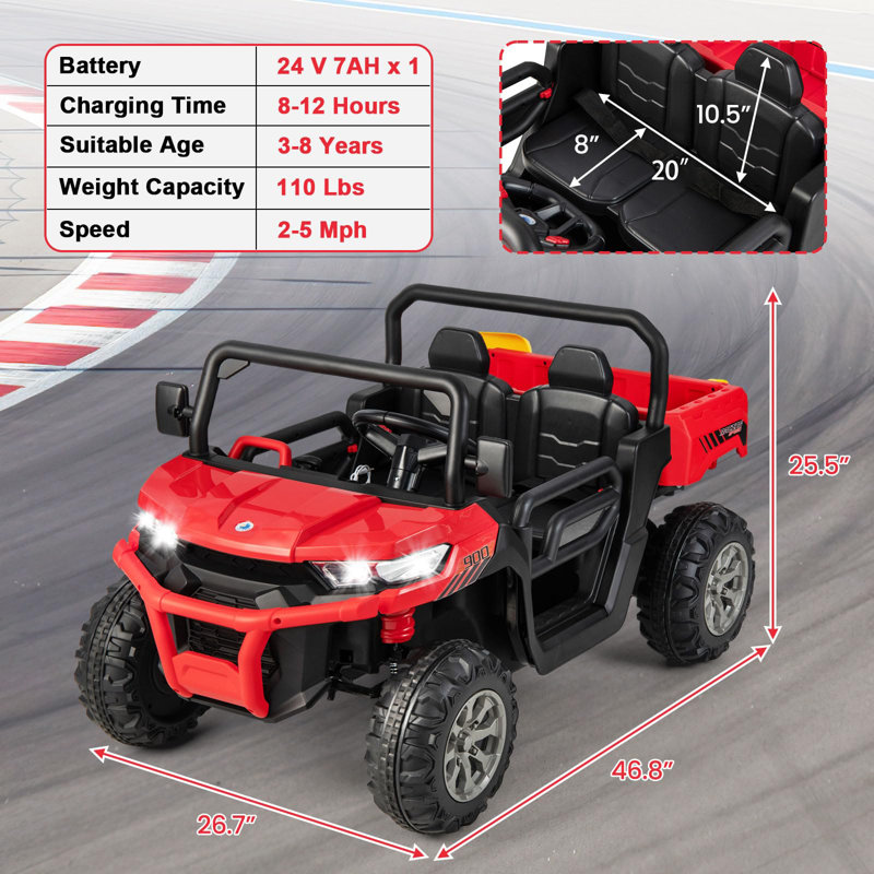 Homdox 24V 2 Seater All-Terrain Vehicles Battery Powered Ride on Toy with Remote Control, Red