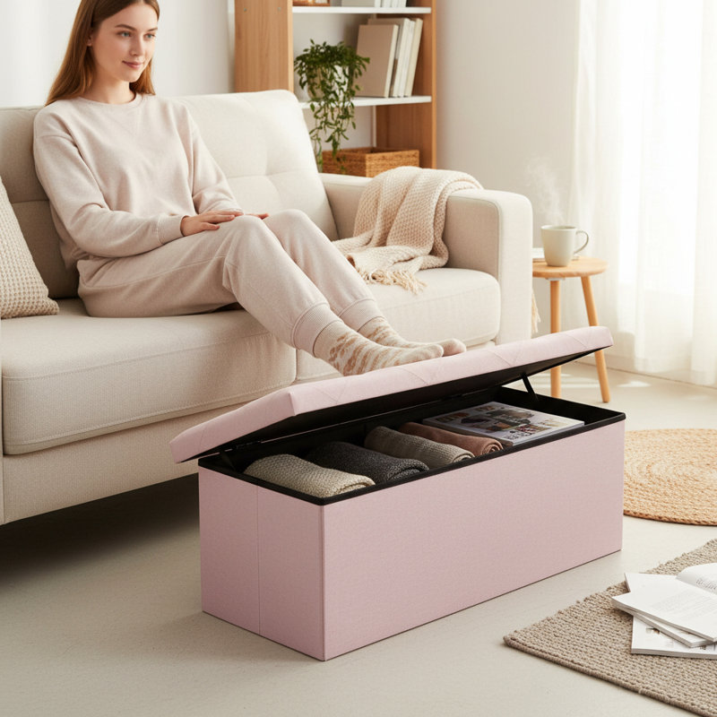 Repose-pieds standard capitonné de 43 po de largeur avec rangement, Rose