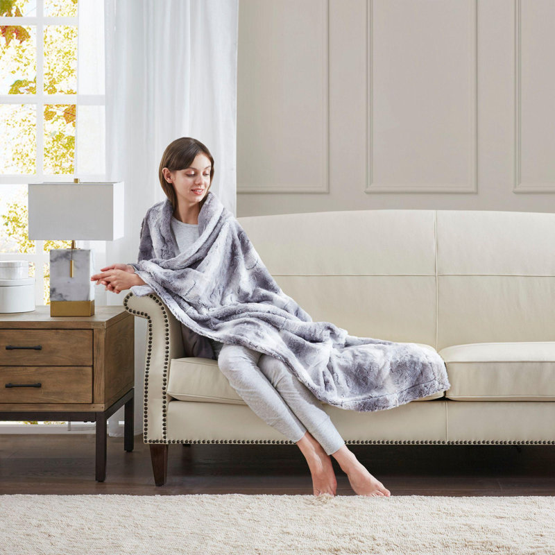 Couverture en fausse fourrure 1pc, Gris, Lit simple