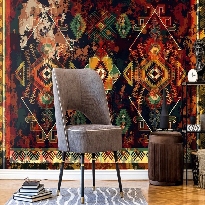 Tribal Dreamscape: géométrie audacieuse et tons de terre, L 96 po x l 108 po