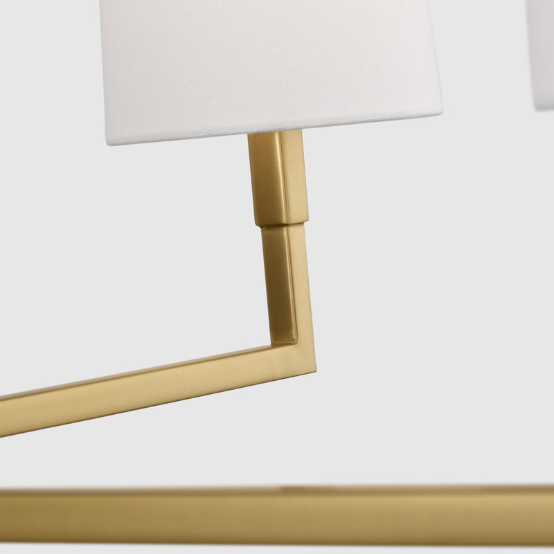 Thomas O'Brien Danica 4 Light Dining Room Chandelier With White Linen Shade, 23.5" H x 36" W x 36" D, Burnished Brass