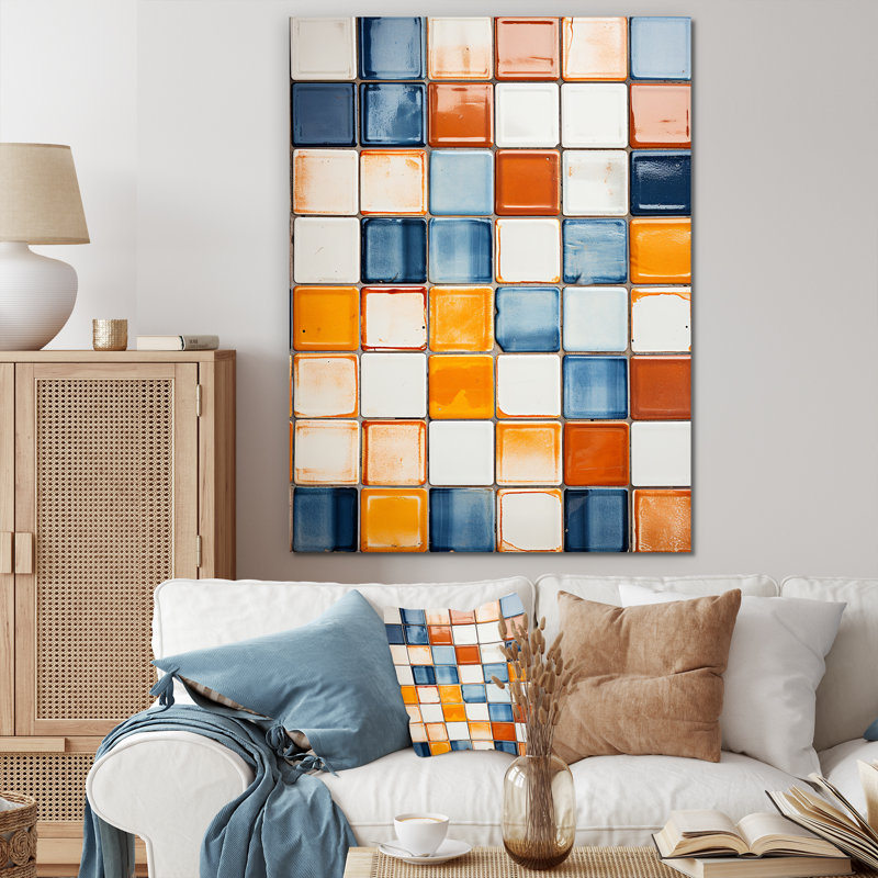 «Earth Tones Color Palette Tiles II», art mural abstrait, Toile tendue, H 20 po x l 12 po x P 1 po
