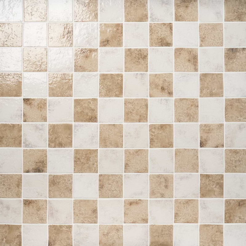 Luna 4.72 In. X 4.72 In. Glossy Textured Porcelain Floor And Wall Tile (8.96 Sq. Ft. / Case), Sand Beige/Seashell White