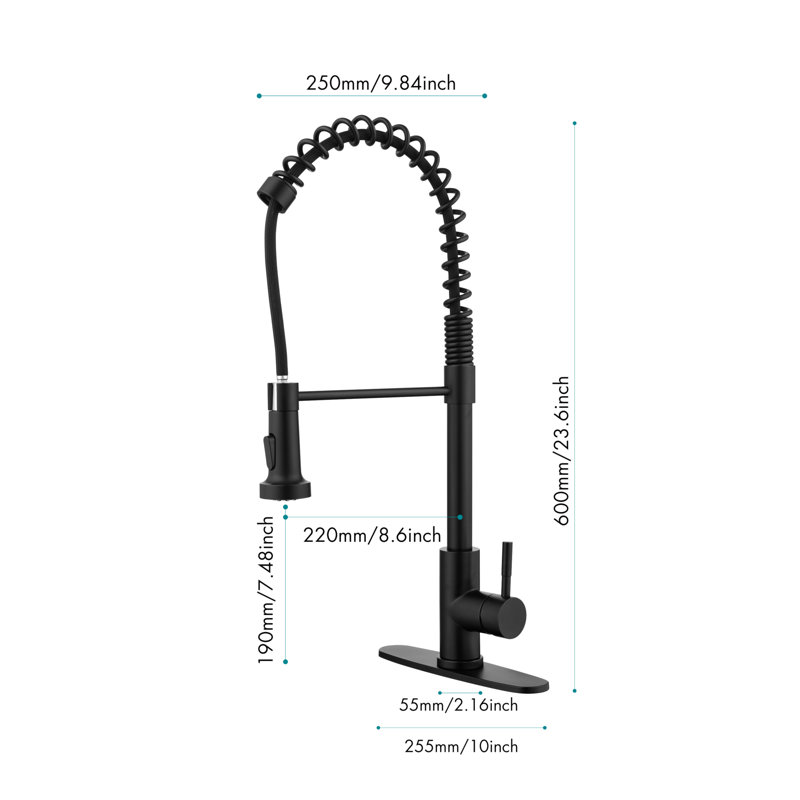 Matte Black Stainless Steel Pull-Down Kitchen Faucet