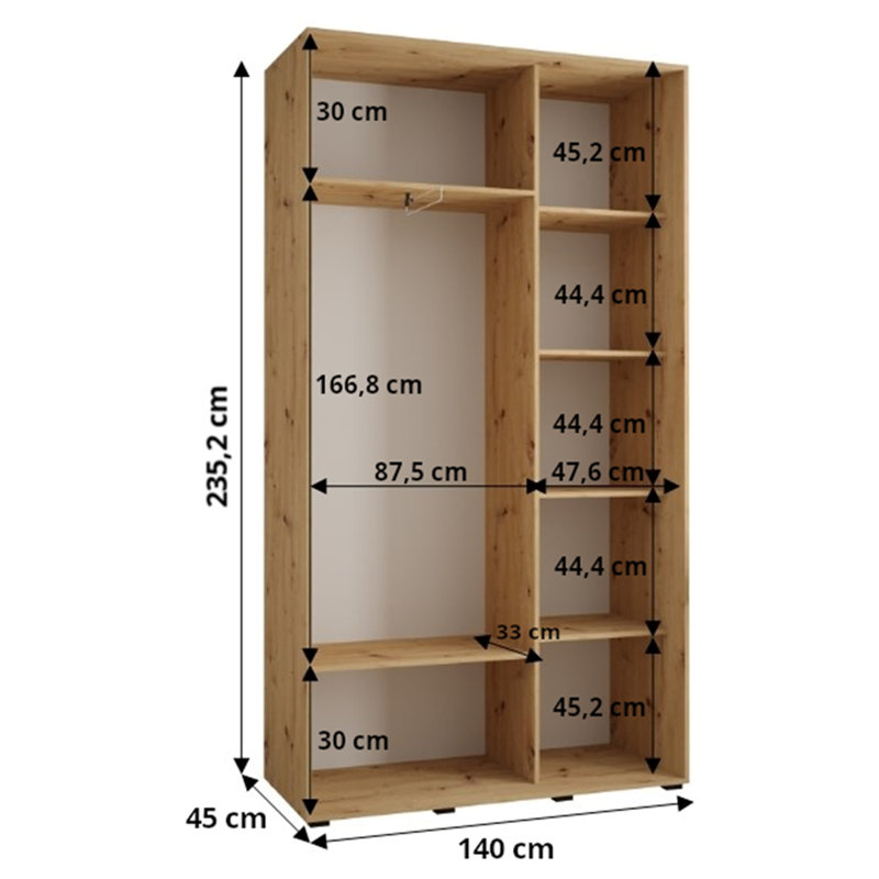 Sliding Wardrobe Vado, Brown, 235.2cm H x 140cm W x 60cm D