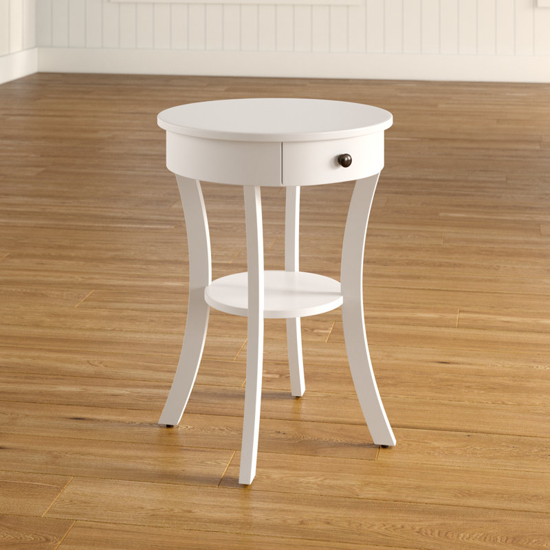 Moravian Solid Wood End Table with Storage, White