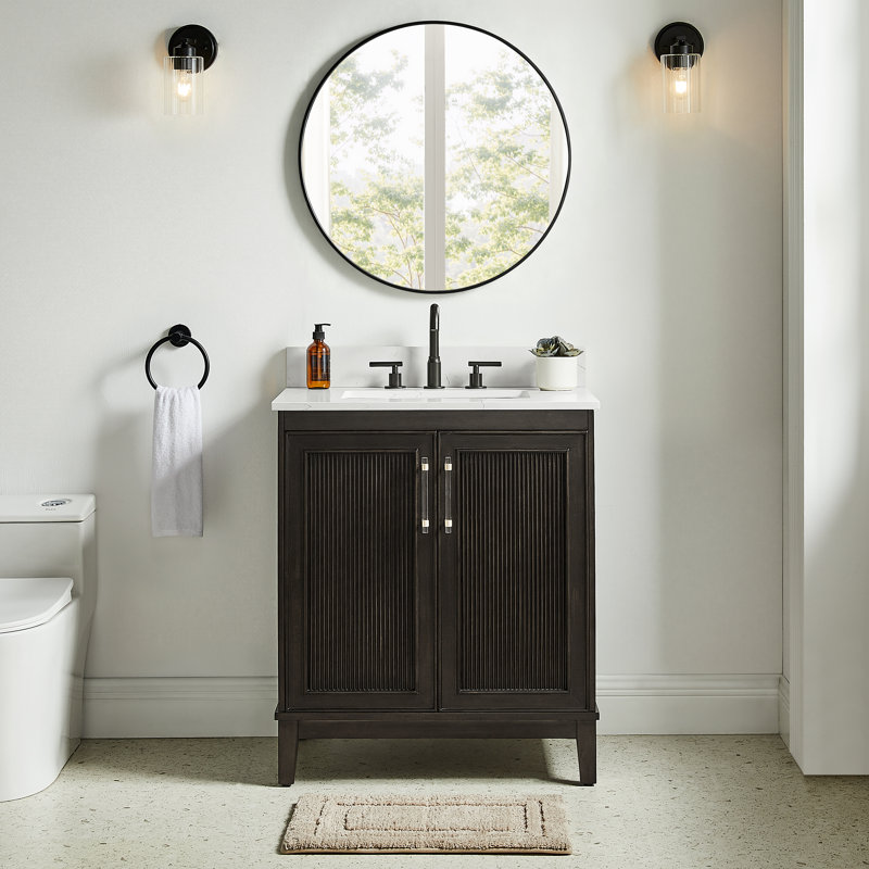 Meuble-lavabo simple 30 po avec plateau en quartz Sianni, Black Cherry