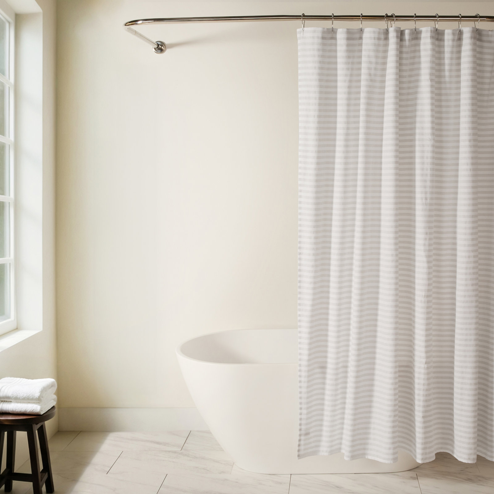 Cotton Blend Shower Curtain, Gray Striped
