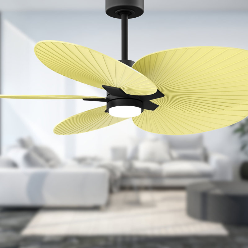 Alessandra Tropical - Five Blade Ceiling Fan - Integrated LED -Matte Black Finish -Light Blue Blades, Matte Black