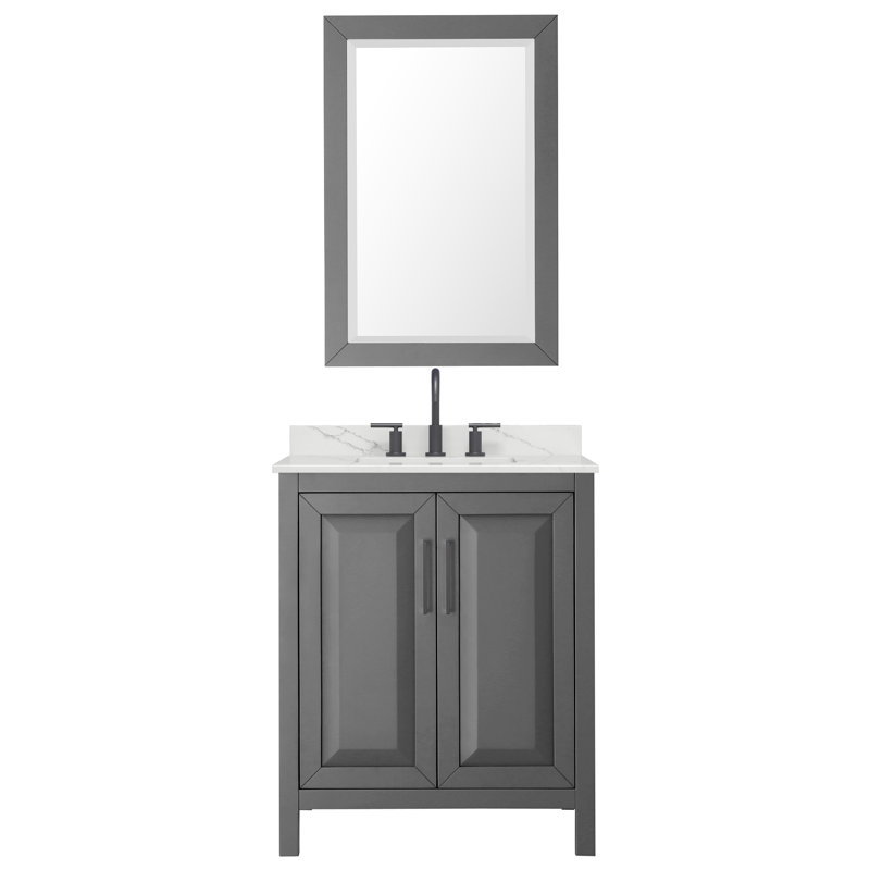 Daria 30 in. with Mirror Vanity, White Quartz, Gray, Matte Black