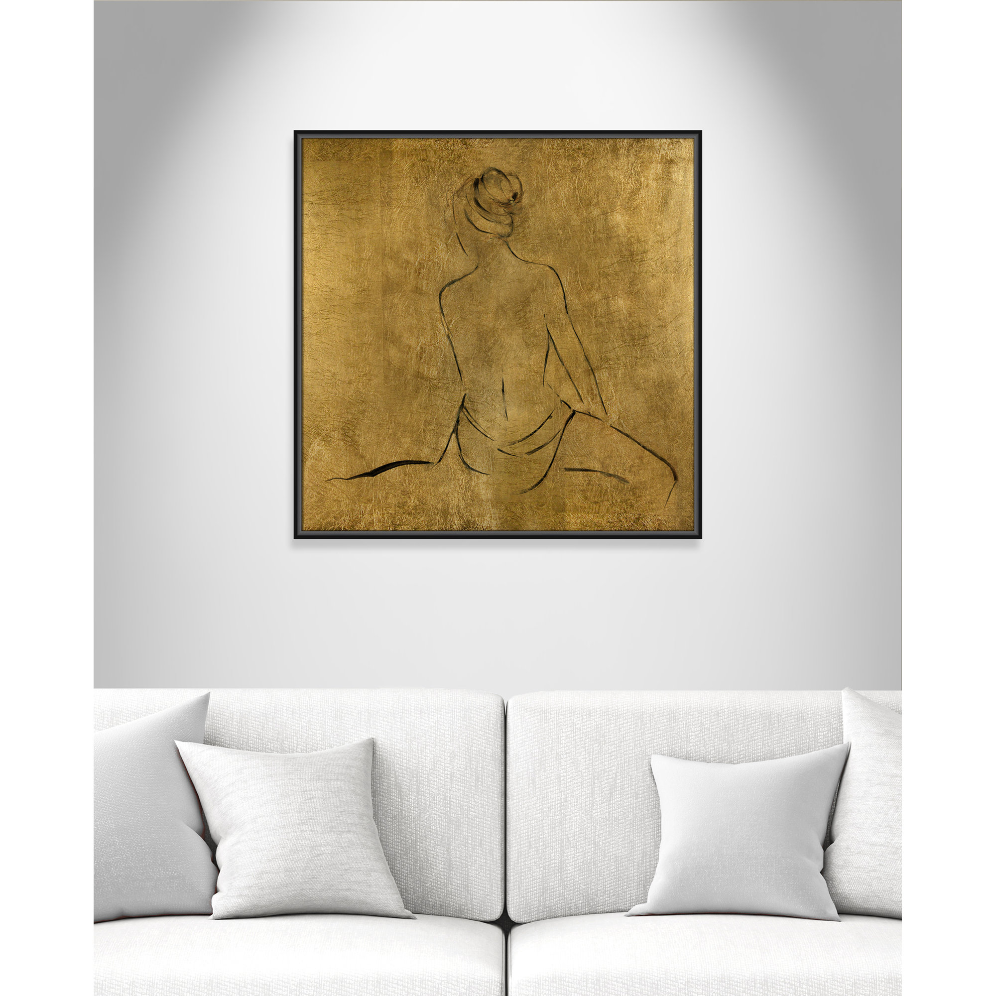 Golden Bather II by Sally Swatland - Painting Print, Black Framed Canvas, 31.5" H x 31.5" W x 2" D