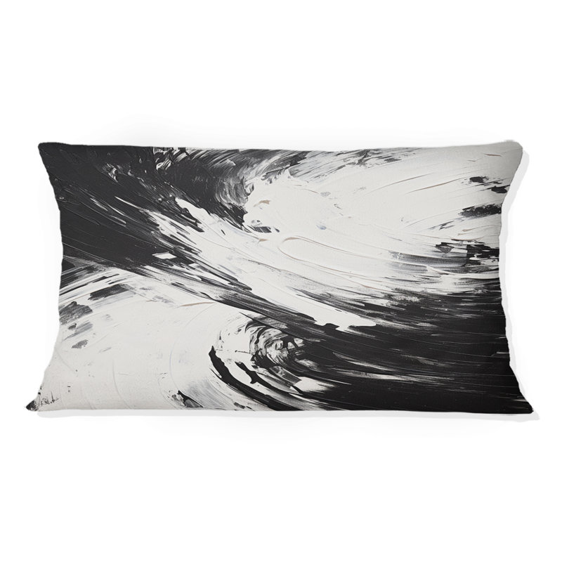 «Finding Balance Minimal» en noir et blanc, peinture I - Coussin décoratif avec peinture abstraite