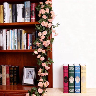 5.9FT Flower Garland, Artificial Rose Garland Hanging Rose Ivy, Hanging Basket Wedding Arch Garden Backdrop Decoration, Pink