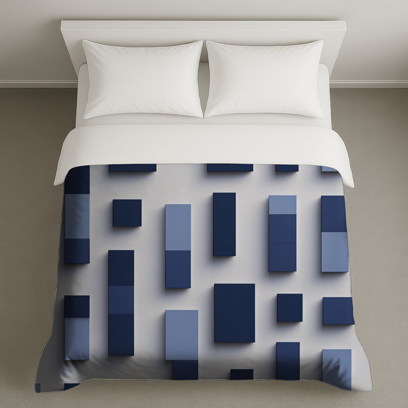 Housses de couette bleues à blocs rectangulaires, Twin