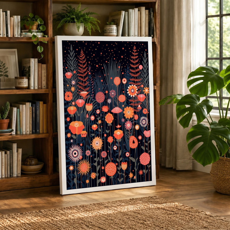Enchanted Night Garden Botanical - Wrapped Canvas, 24x16 - 61.0 x 40.6 cm, Teal Border