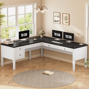 Bureau de direction en L 63 po, bureau à domicile avec 4 tiroirs 63 po