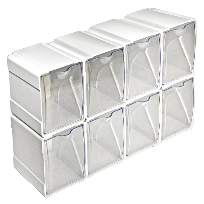 Ensemble de 8 bacs de rangement blancs empilables et inclinables