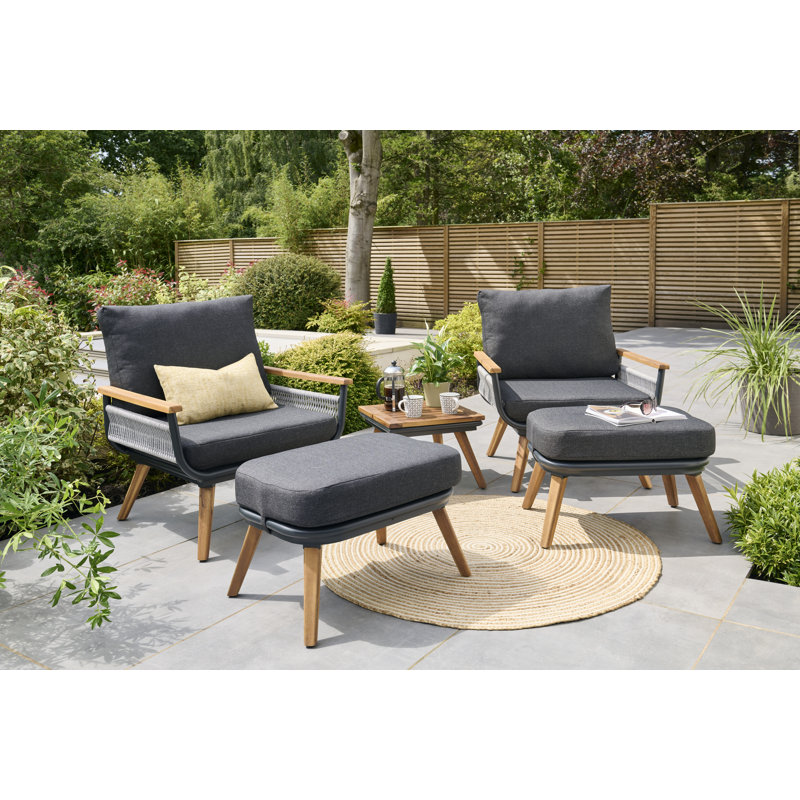 Kimora Relax Bistro Set with Footstools - Grey Cushions