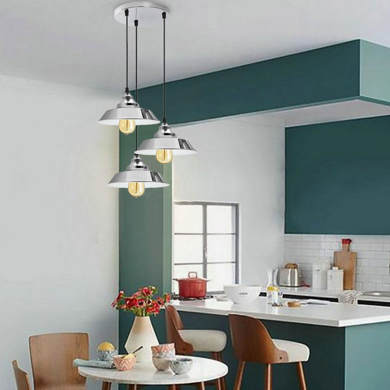 3 - Light Satin Nickel Cone Pendant, Chrome