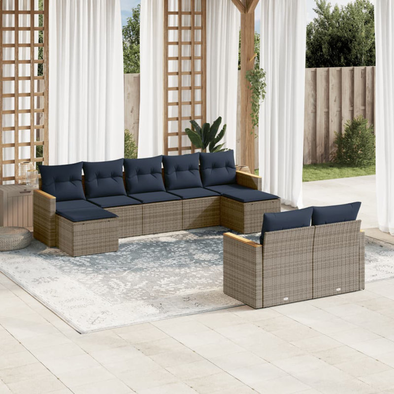 Ensemble de canapé de patio 10 pièces avec coussins en rotin de polyester gris