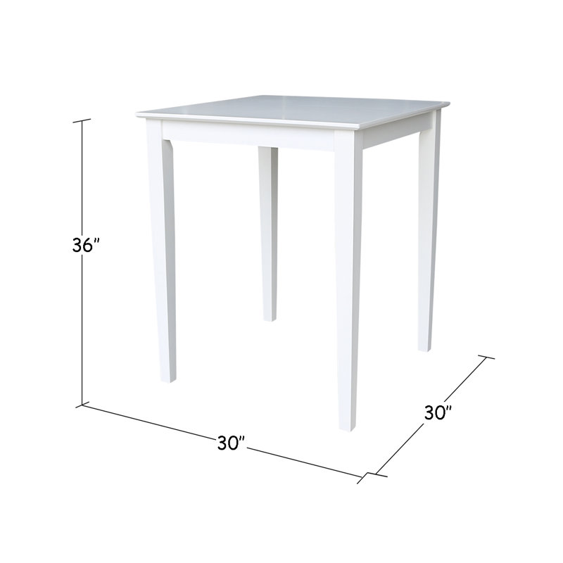 Ensemble de salle à manger à hauteur de comptoir en bois massif, Une table et deux chaises, Blanc