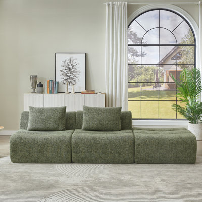 Très grand canapé compressé 3 places avec tissu chenille sans assemblage, peu encombrant pour le salon et l’appartement