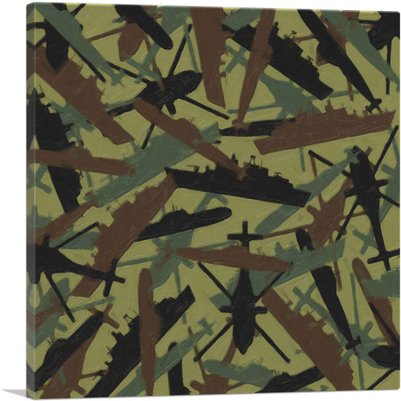 Reproduction de peinture sur toile tendue, bleu marine, vert, brun, noir, camouflage, H 12 po x l 12 po x P 0,75 po