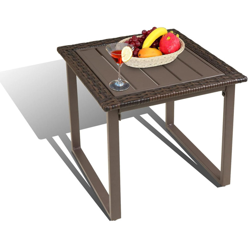 Table basse d'extérieur en métal pour terrasse, table d'appoint carrée en métal avec rebord et plateau à lattes en métal, pour la cour de jardin