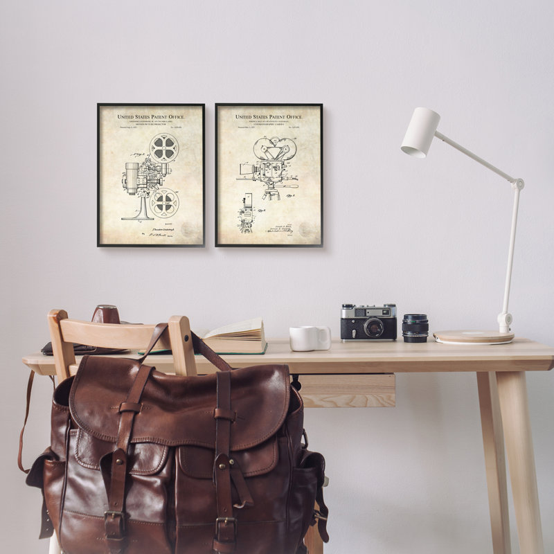 Vintage Movie Camera Patent Diagram Black Framed Canvas Art, 11 x 14