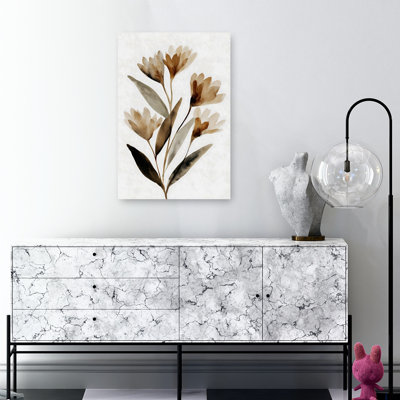 Brown Florals On White VI Abstract Contemporary Delicate Nature Wall Art Print