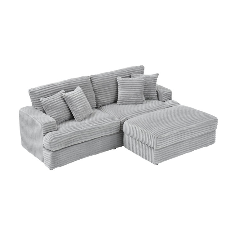 79.3''Modern Corduroy L-Shaped Sectional Sofa with Ottoman, 31" H x 82" W x 34" D, Gray