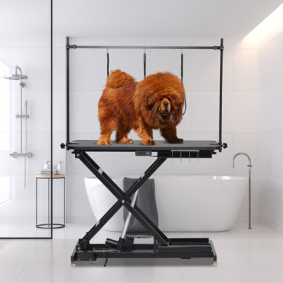 Black Heavy Duty Electric Dog Grooming Table Adjustable Height 9''-40'' Overhead Arm & 3 Grooming Nooses Supports up to 264 lbs Professional Pet Cleaning & Massage Station for Dogs & Cats