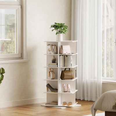 360 Degree Rotating Shoe Rack Tower, 5 Tier Freestanding Spinning Shoe Organizer for Entryway Closet Bedroom Corner Space Saving Storage Shelf