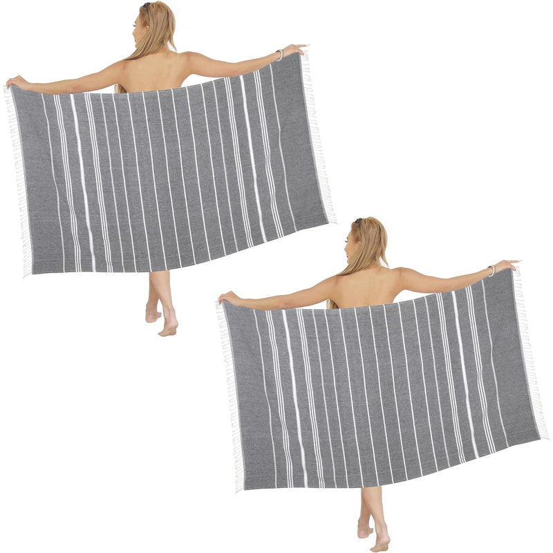 Ensemble de 2 serviettes de plage en coton de la même taille, Gris