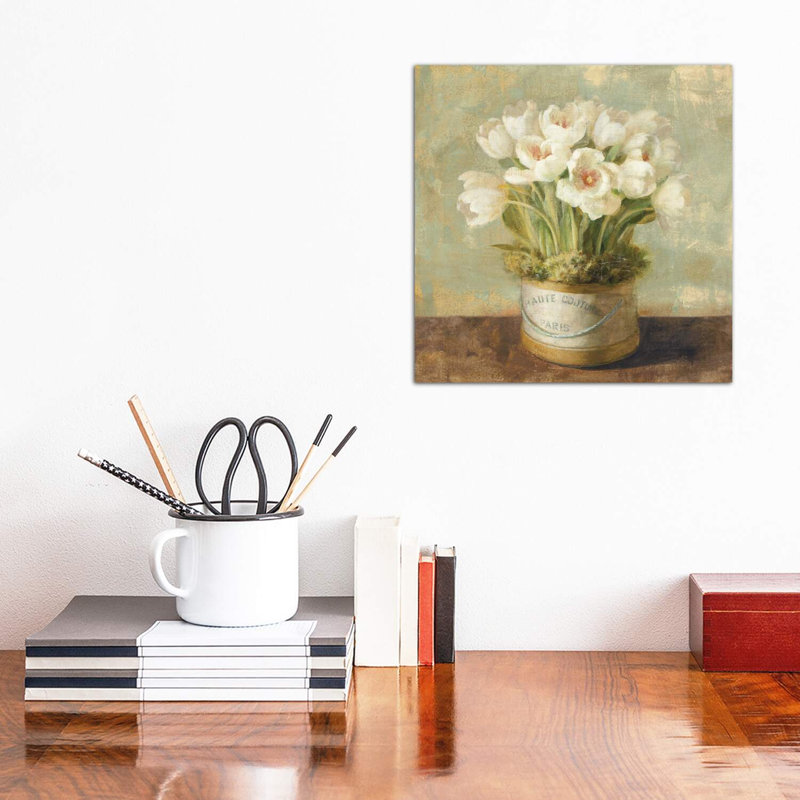 " Hatbox Tulips " by Danhui Nai, Wrapped Canvas, 12" H x 12" W x 0.75" D