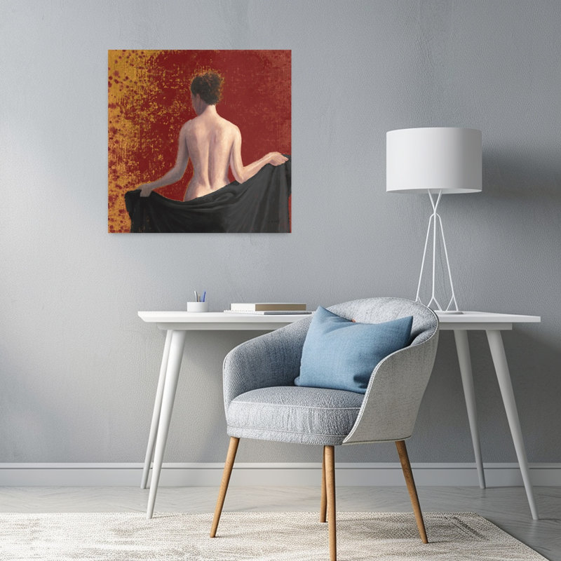 Art contemporain féminin après le bain avec baignoire, H 24 po x l 24 po
