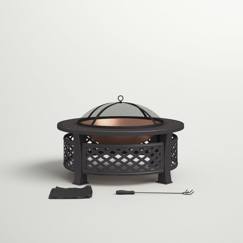 32" Black Powder Coated Steel Round Fire Pit Table