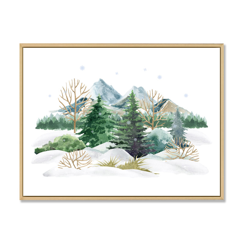 Winter Forest Landscape Nature Scene - Peinture sur toile, H 16 po x l 32 po, Cadre flottant en érable
