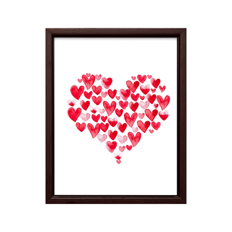 Watercolor Hearts No1, H 16 po x l 20 po, Canevas, Encadrement brun