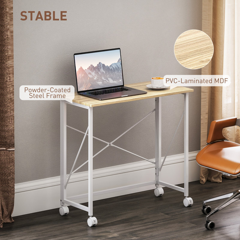 80Cm W Rectangular Writing Desk, Natural Wood Finish/White