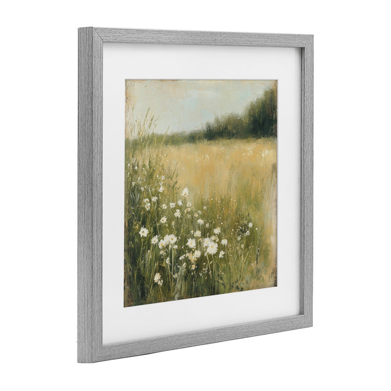 Daisy Dream Field, reproduction encadrée sous verre, design par Petal Prints Design, H 16 po x l 16 po, Cadre de ferme gris