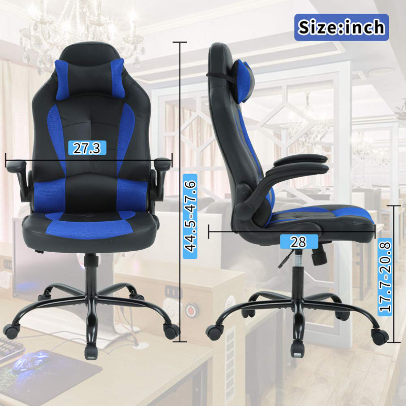 Dkelincs Gaming Chair Computer Chair With Lumbar Support And Flip-up Arms,headrest For Teen, Blue, Blue