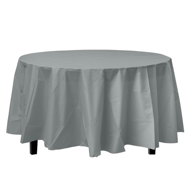 Nicole Fantini Plastic Disposable Round Tablecloth 84", Silver, 8
