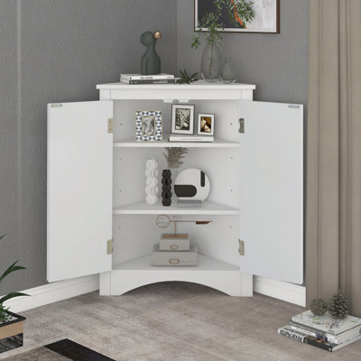 White Triangle Bathroom Storage Cabinet with Adjustable Shelves for Home and Kitchen